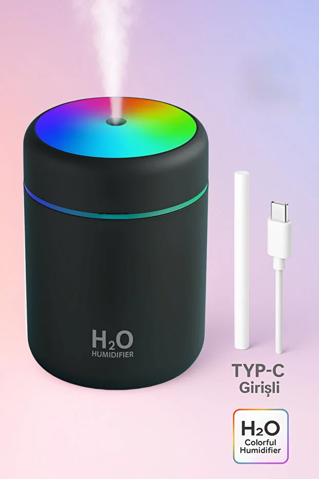 H2o 300 ml Type C Girişli Hava Nemlendirici Ve Aroma Difüzörü Antrasit